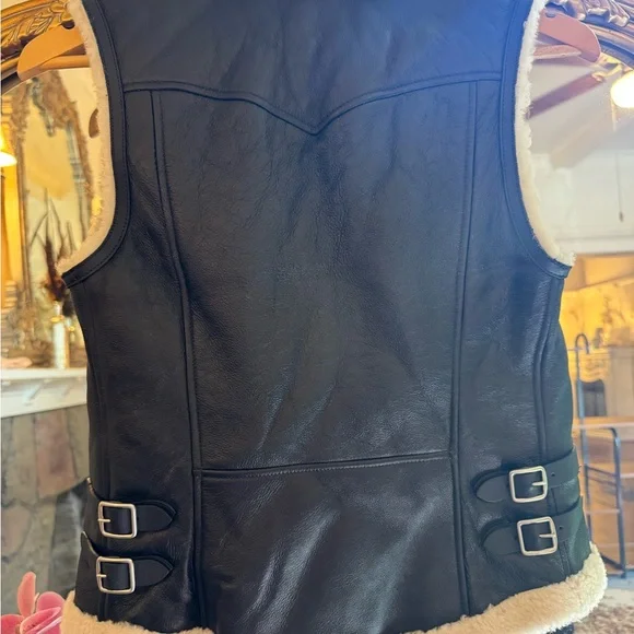 NWT Coach Black Leather Vest with Fully lined Shearling - Picture 6 of 7